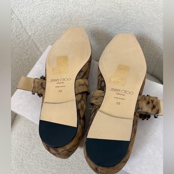 Jimmy Choo Cheri Brown Patterned Flats with Crystal Buckle 38 - Picture 5 of 5